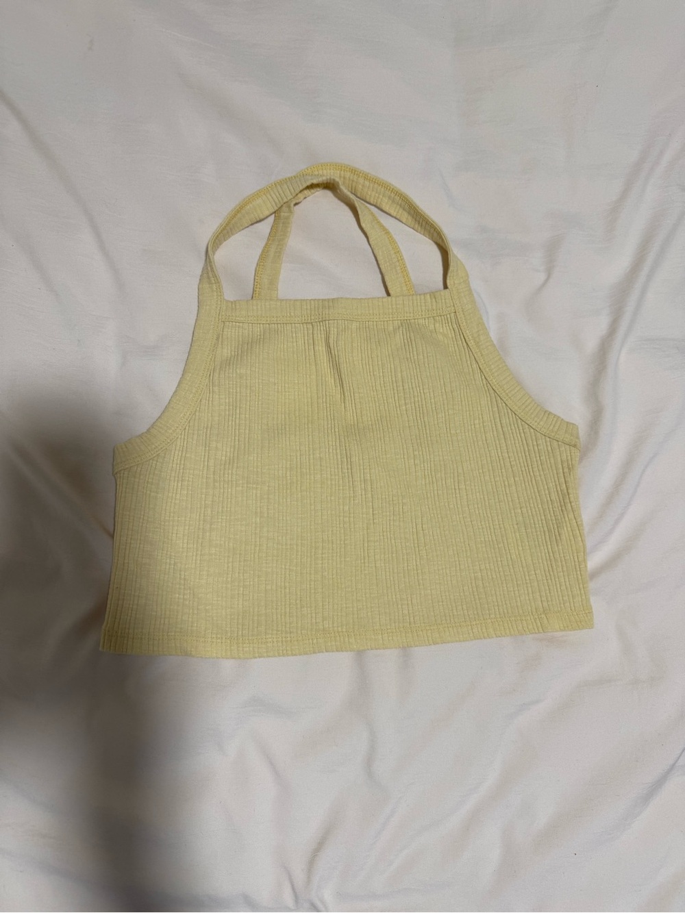 American Eagle Outfitters Ribbed Halter Crop Tank - Pale Yellow